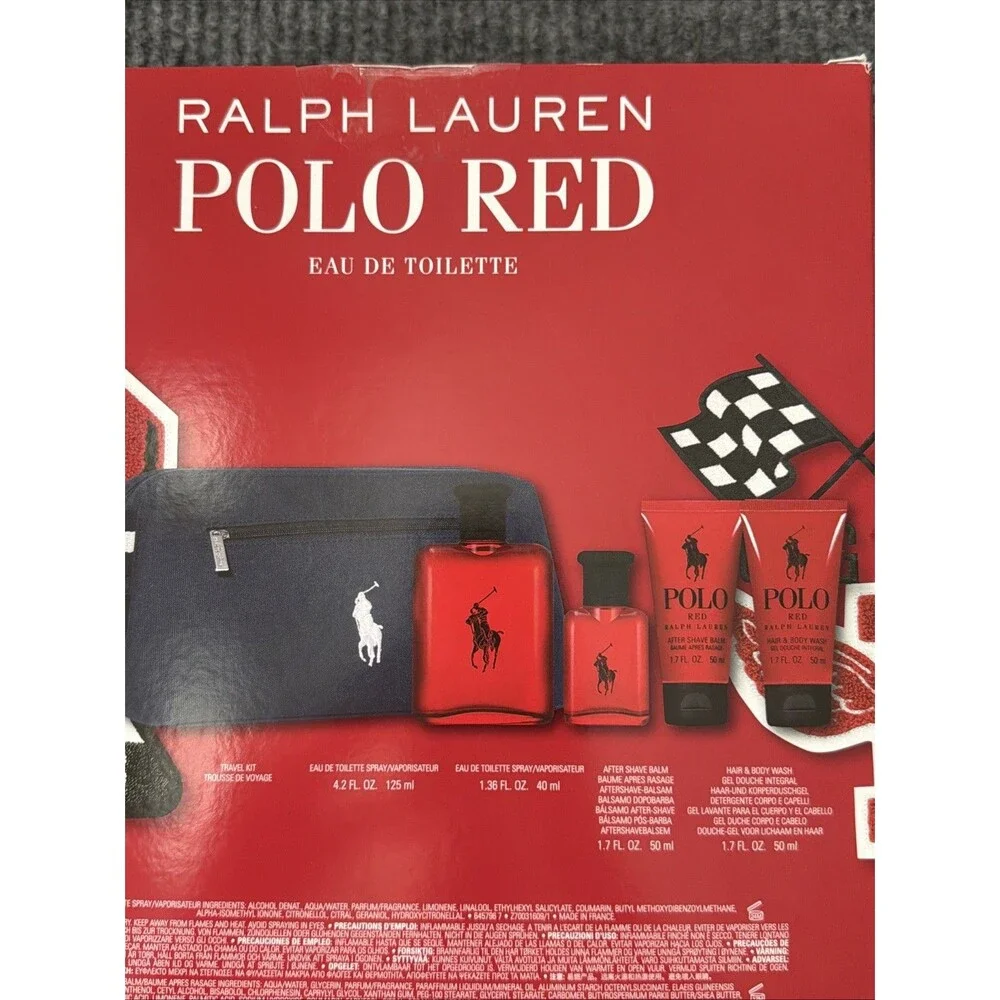 Ralph Lauren Men's Polo Red Cologne Gift Set Full Size Cologne Travel Kit NEW